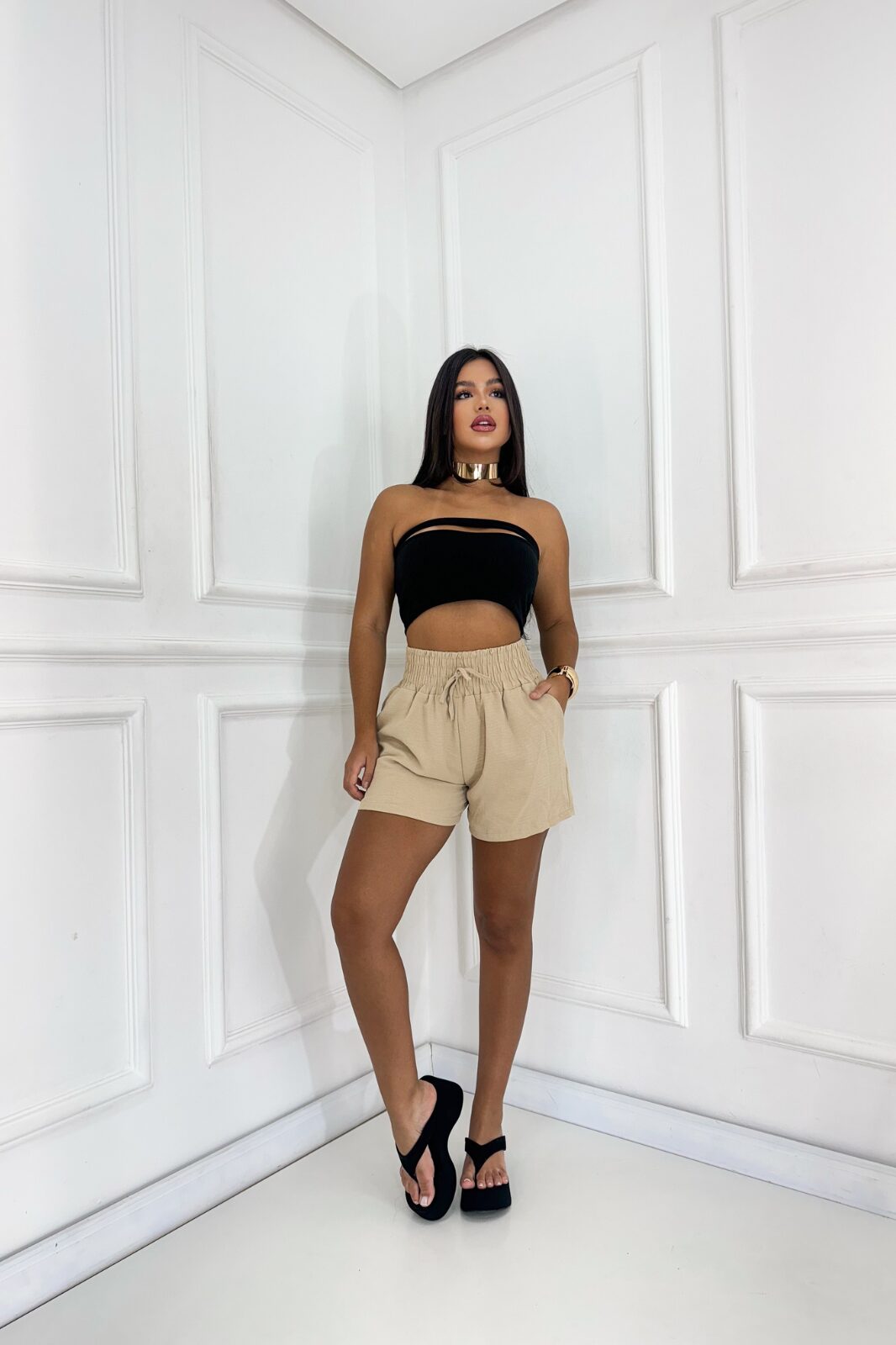 Shorts Solto e Leve Bege